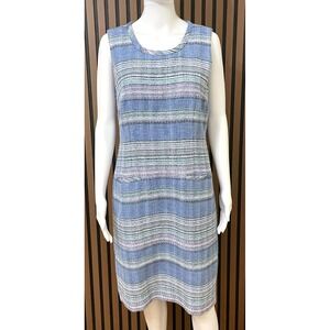 Talbots‎ Women's 10 Blue Dress Stripe Tweed Shift Dress Sleeveless Career Resort